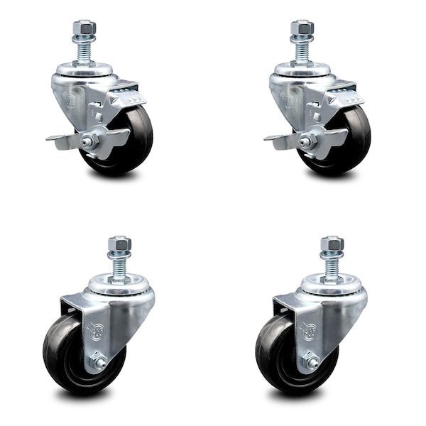Service Caster 3.5 Inch Hard Rubber Wheel Swivel 12mm Threaded Stem Caster Brakes SCC, 2PK SCC-TS20S3514-HRS-M1215-2-TLB-2 - main